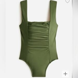 J. Crew Women’s Ruched Square Neck One Piece Swimsuit Safari Green Plus Size 24